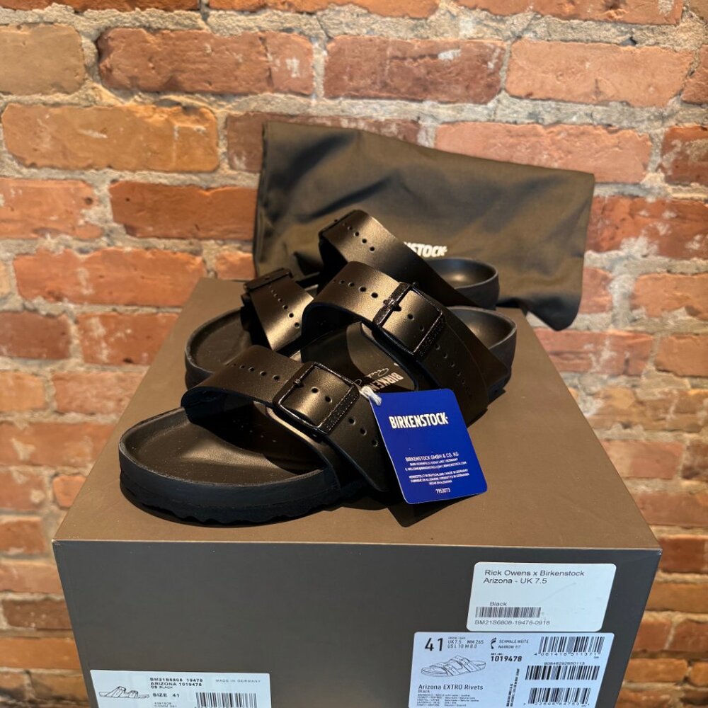 Rick Owens x Birkenstock Arizona Sandals – Black Leather with Rivets (Size EU 41